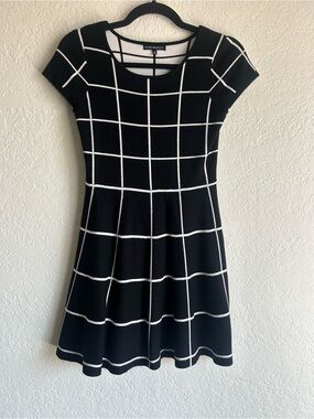 My Michelle Girls Black & White Windowpane Fit-and-Flare Mini Dress